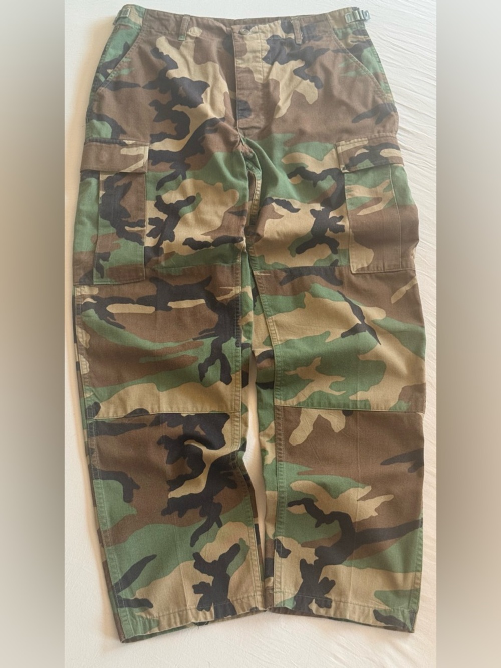 Military Issued Woodland Camo Cargo 50/50 Cotton Nylon Blend Button Fly Reg-M